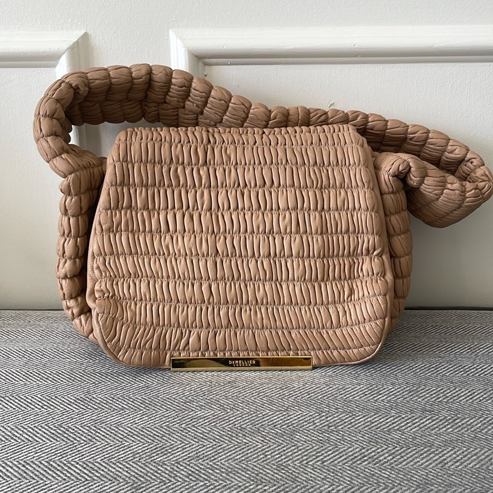 DeMellier Tan Textured Shoulder Bag with Braided Handle
